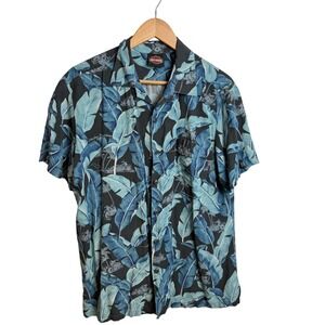 Rare Harley Davidson Men Tropical Palm Shirt L Blue Hawaiian Beach Moto Coastal